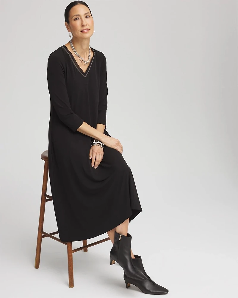 Ball Chain V-Neck Midi Dress