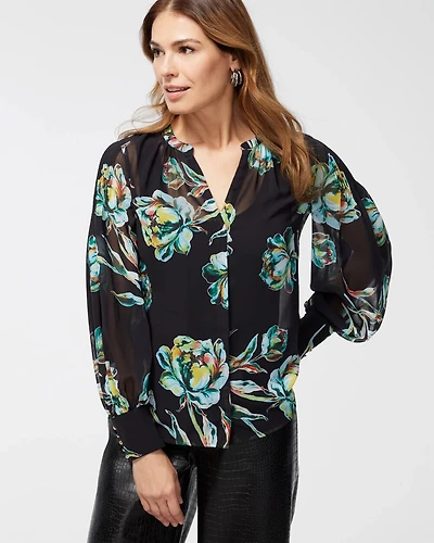 Chiffon Sheer Floral Shirt