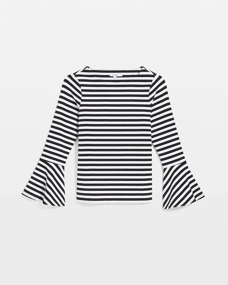 Striped Rib Knit Bell Sleeve Top