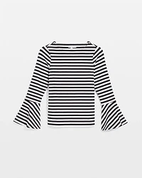 Striped Rib Knit Bell Sleeve Top