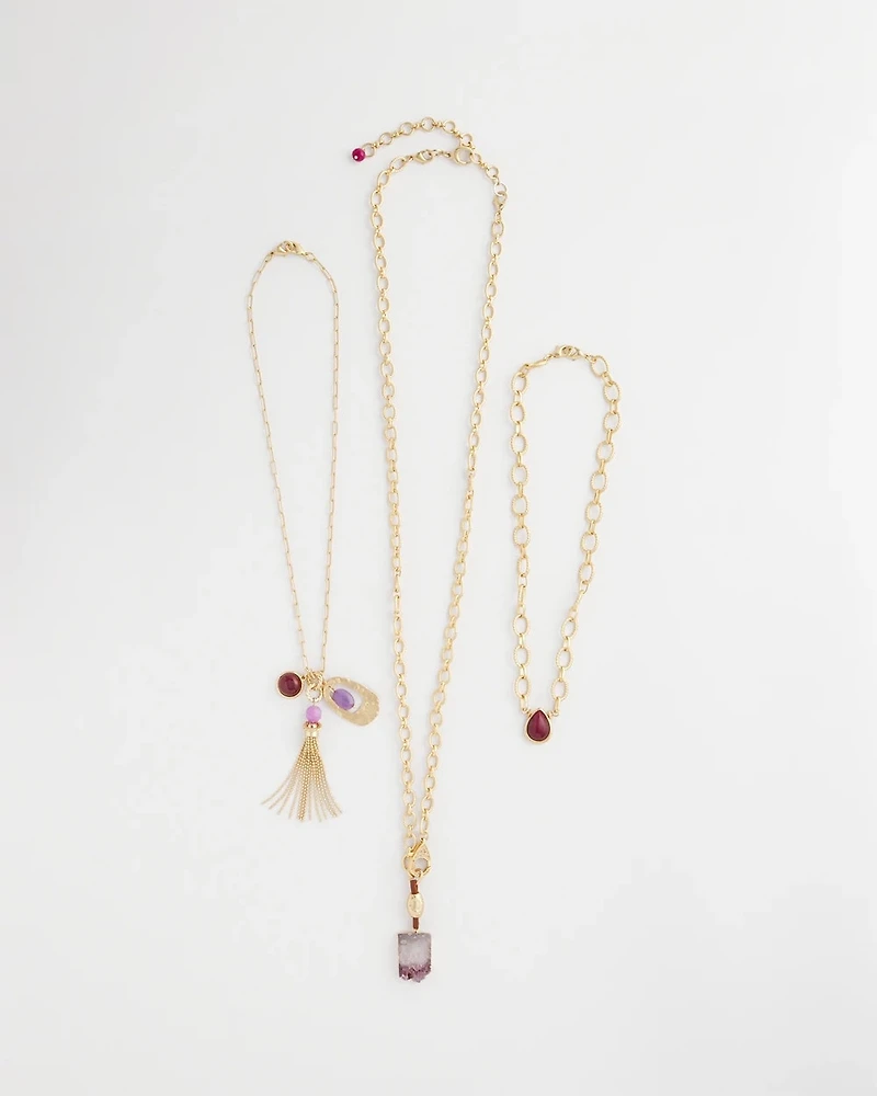 Convertible Three-Strand Stone Pendant Necklace