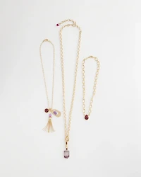 Convertible Three-Strand Stone Pendant Necklace
