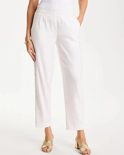 Soft-Stretch Linen Straight Tapered Ankle Pants