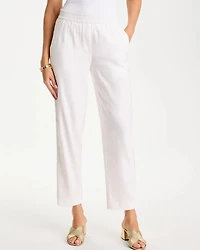 Soft-Stretch Linen Straight Tapered Ankle Pants