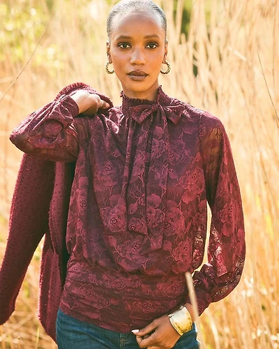 Tie-Neck Banded-Bottom Top