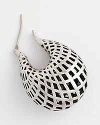 Silver Lattice Puff Hoop Earrings