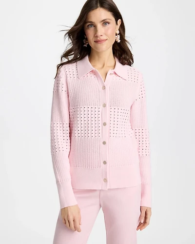 Textured Button-Front Cardigan