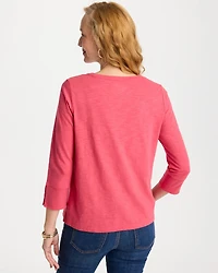 Cotton Slub 3/4 Sleeve Button Tee