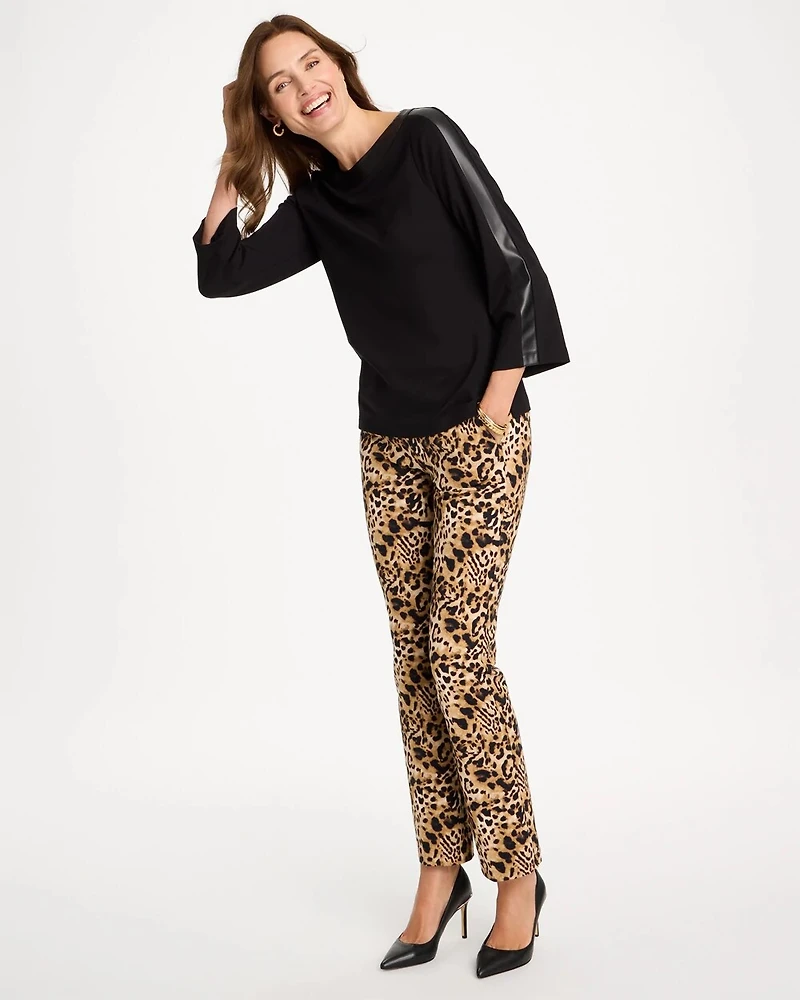 Ponte Knit Faux Leather-Trim Top