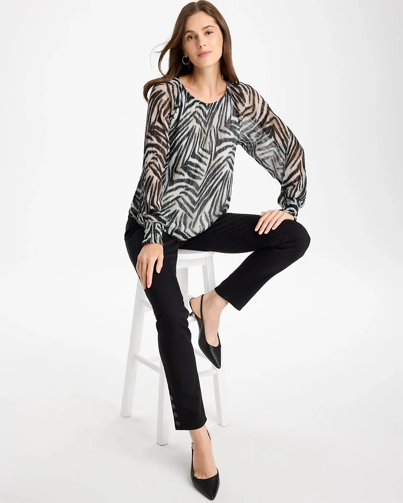 Zebra-Metallic Bodre Crinkle Mesh Top