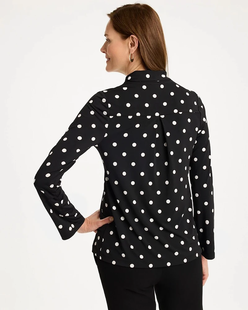 Polka-Dot Tie-Neck Tunic