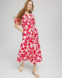 Floral Ruffle-Sleeved Midi Dress