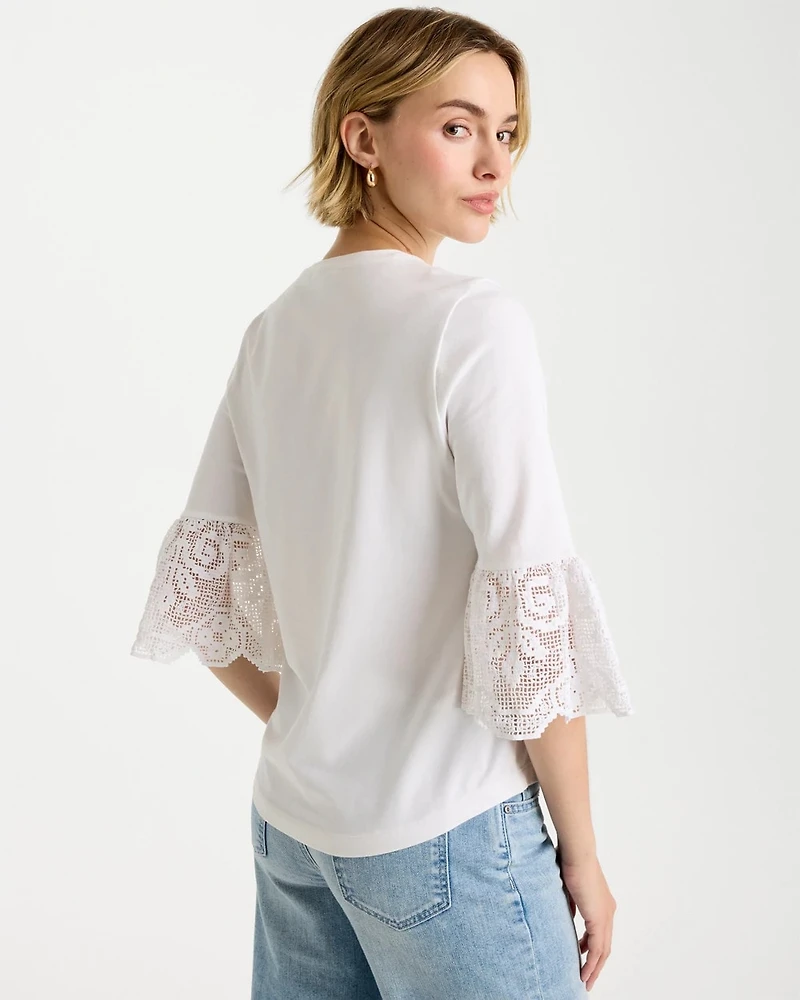 Cotton Lace Flutter Sleeve Tee