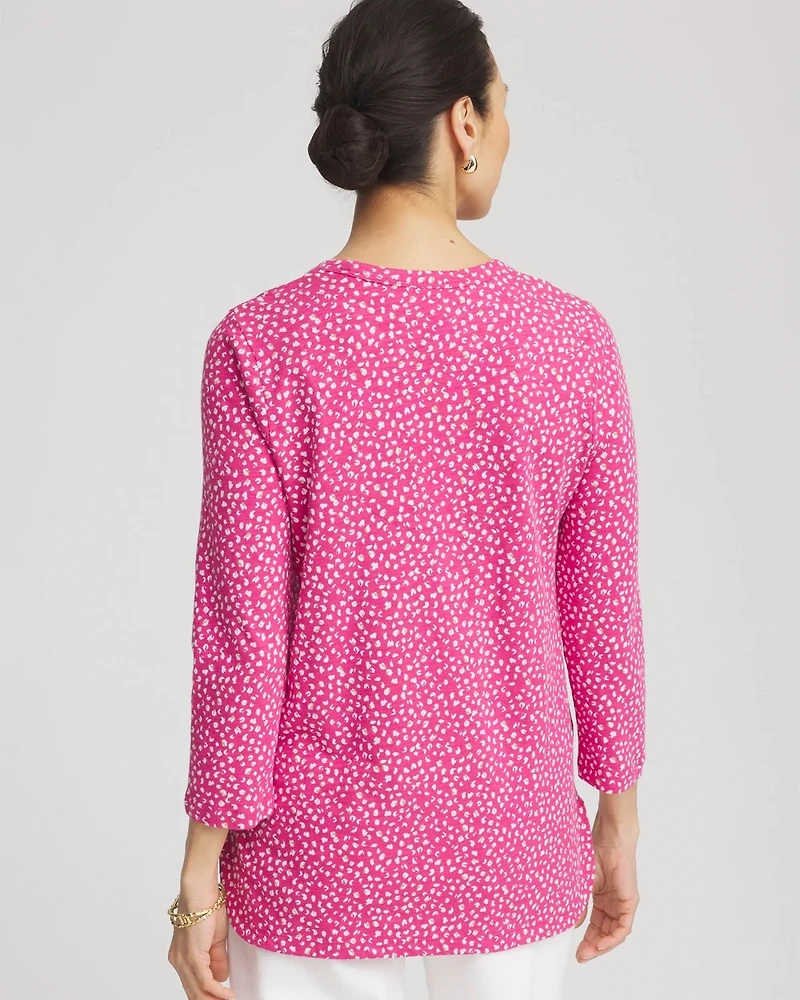 Slub Cheetah-Print 3/4 Sleeve Tee
