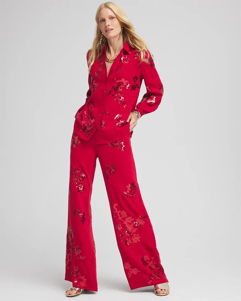 Floral Sequin Wide Leg Pants