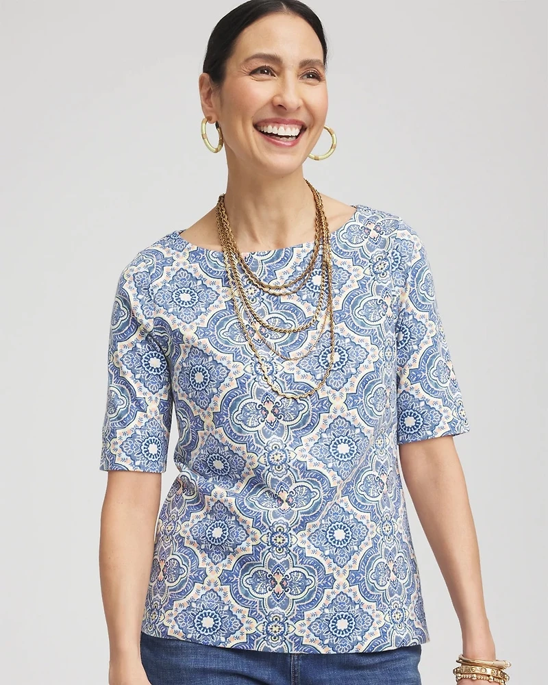 Medallion Pima Bateau-Neck Tee