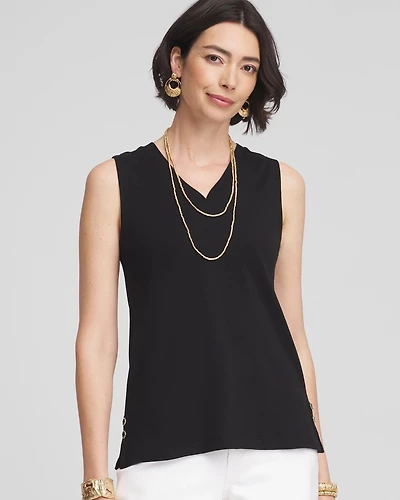 Sleeveless V-Neck Button Tank