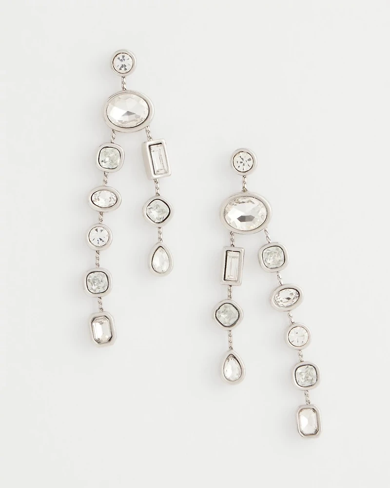 Bezel Set Linear Silvertone Earrings