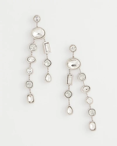 Bezel Set Linear Silvertone Earrings