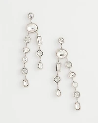 Bezel Set Linear Silvertone Earrings