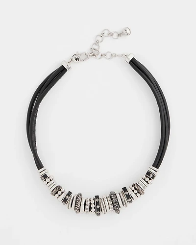 Black & Silvertone Charm Bib Necklace