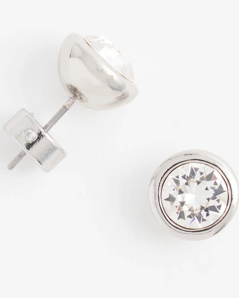 Silver Tone Crystal Stud Earrings
