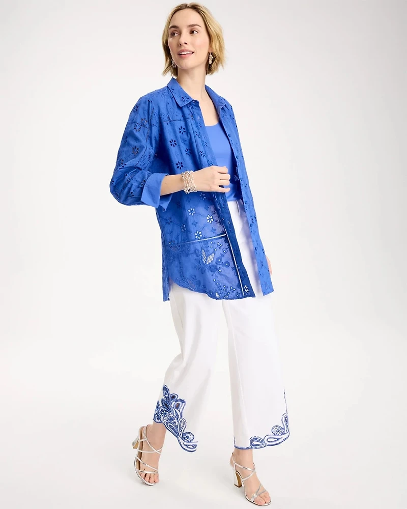Embroidered Trapunto-Trim Tunic