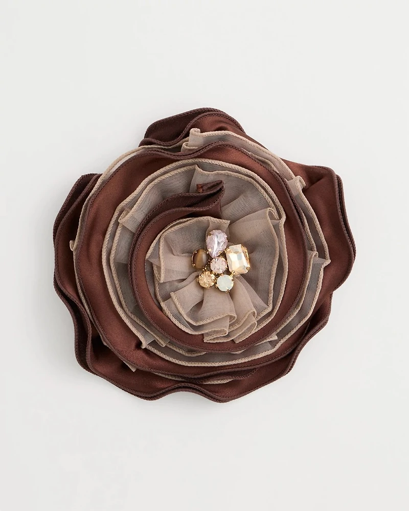Neutral Bejeweled Flower Brooch