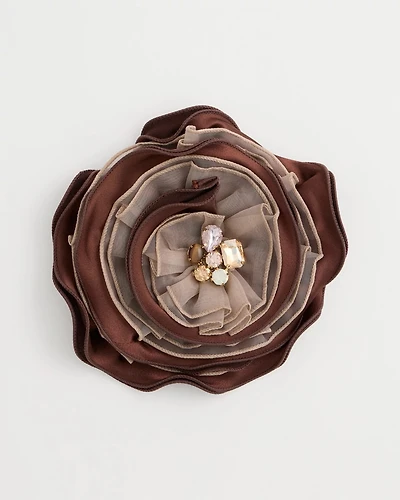 Neutral Bejeweled Flower Brooch