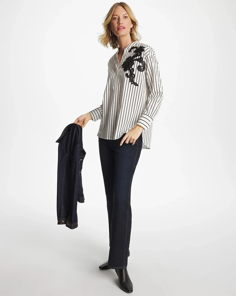 Striped Poplin Applique Tunic