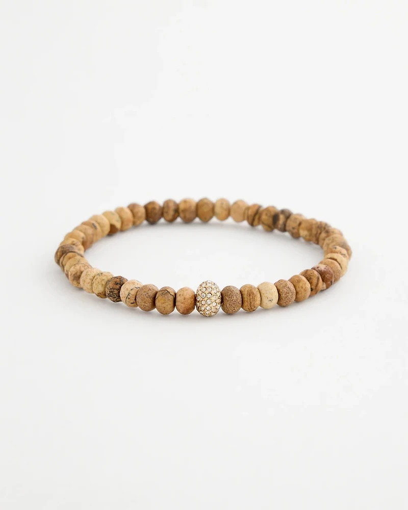 Genuine Jasper Stone Slice Pave Bracelet