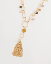 Multi-Color Beaded Tassel Pendant Necklace