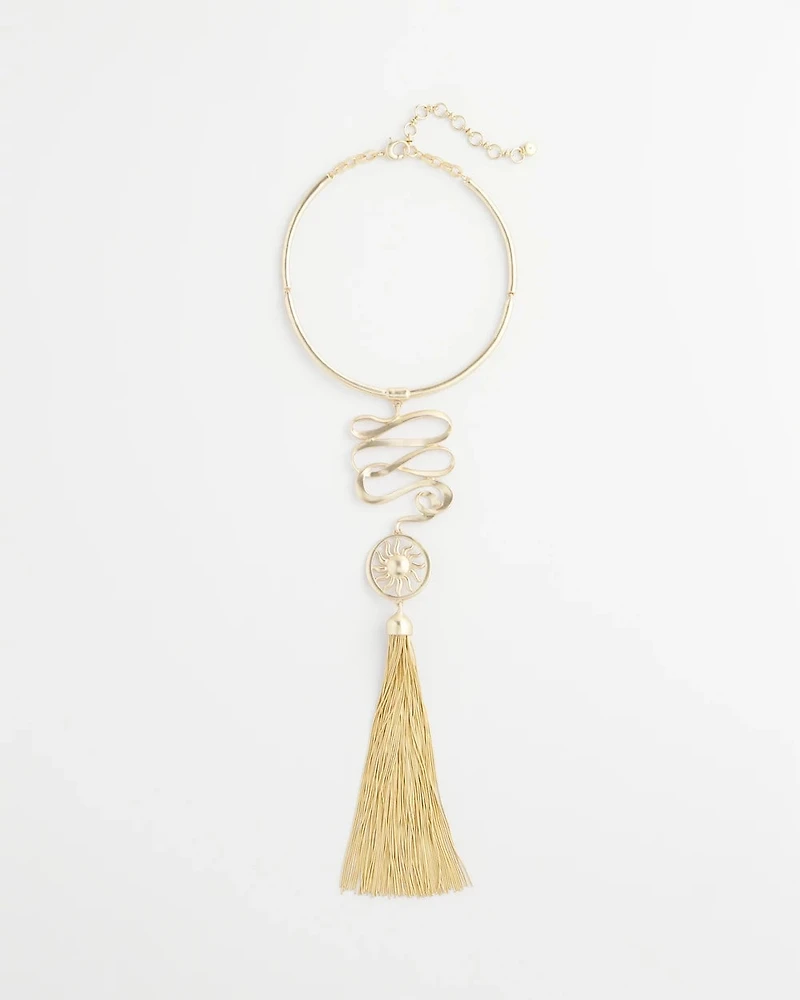 Twisted-Metal Tassel Statement Necklace