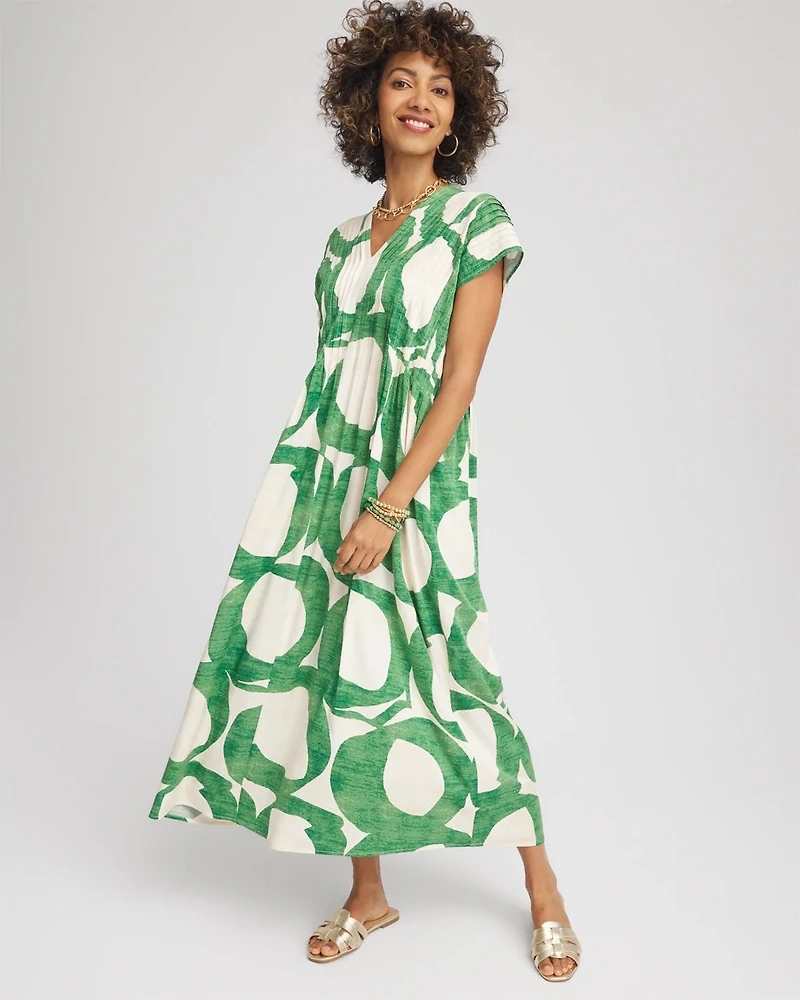 Printed Silk-Twill Popover Midi Dress