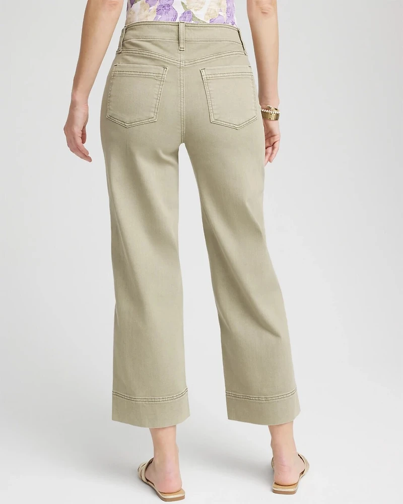 Pull-On Wide-Leg Cropped Jeans