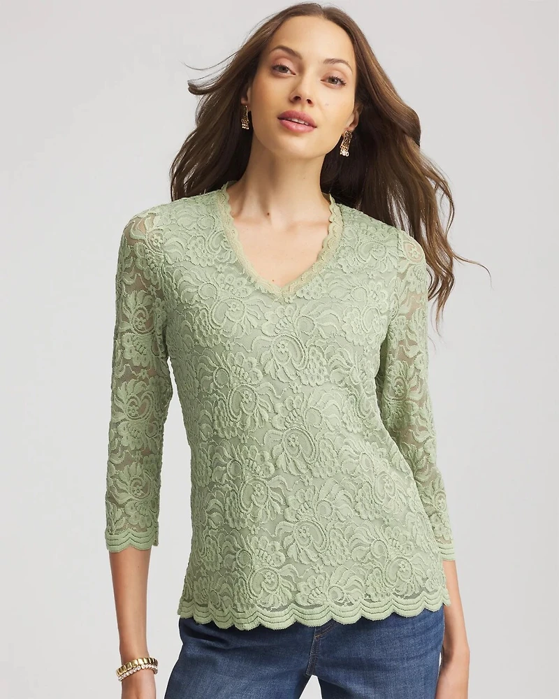 Lace Scallop-Hem Knit Tee