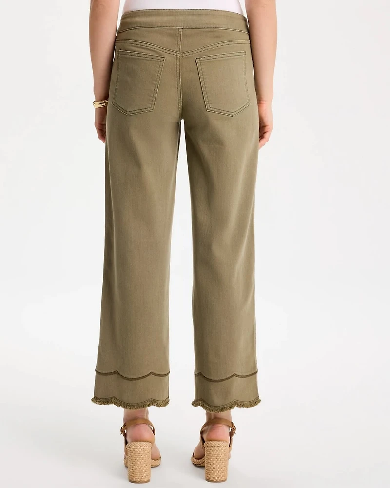 Scallop Pull-On Wide-Leg Crop Jeans