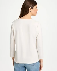 Placed Print Cotton Stretch 3/4 Sleeve Tee