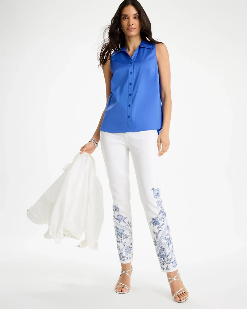 Cotton-Blend Classic Sleeveless Shirt