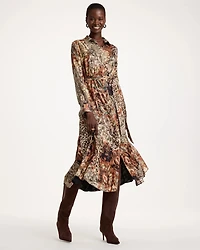 Crinkle Chiffon Godet Printed Shirtdress