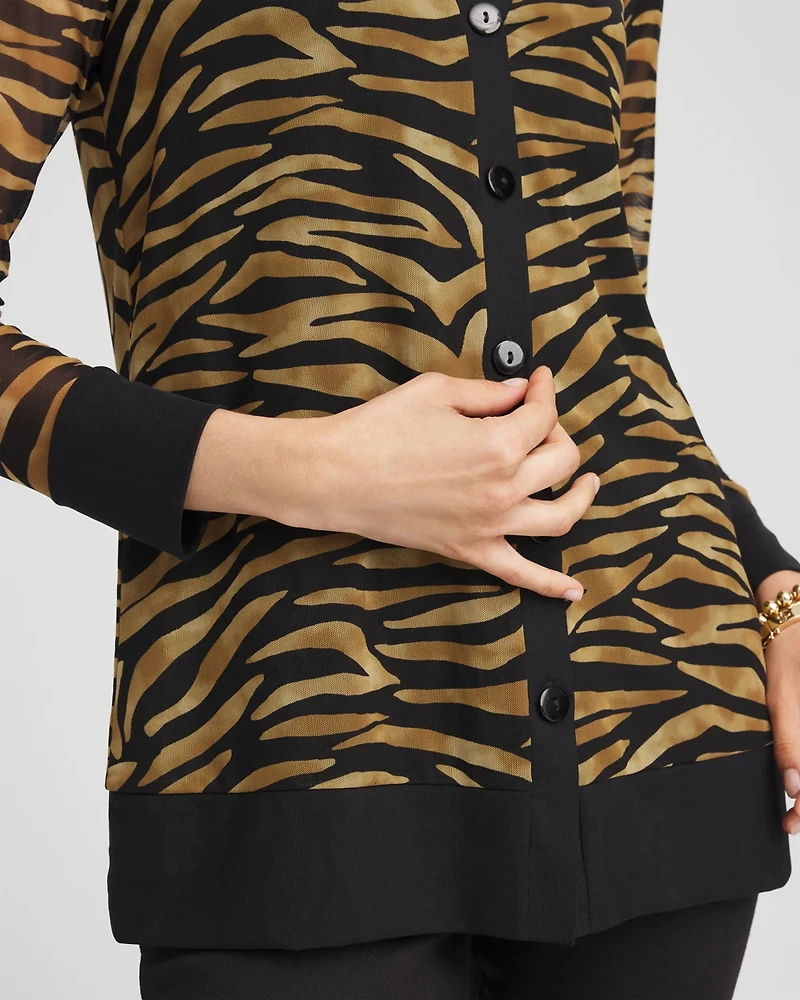 Tiger Print Mesh Cardigan