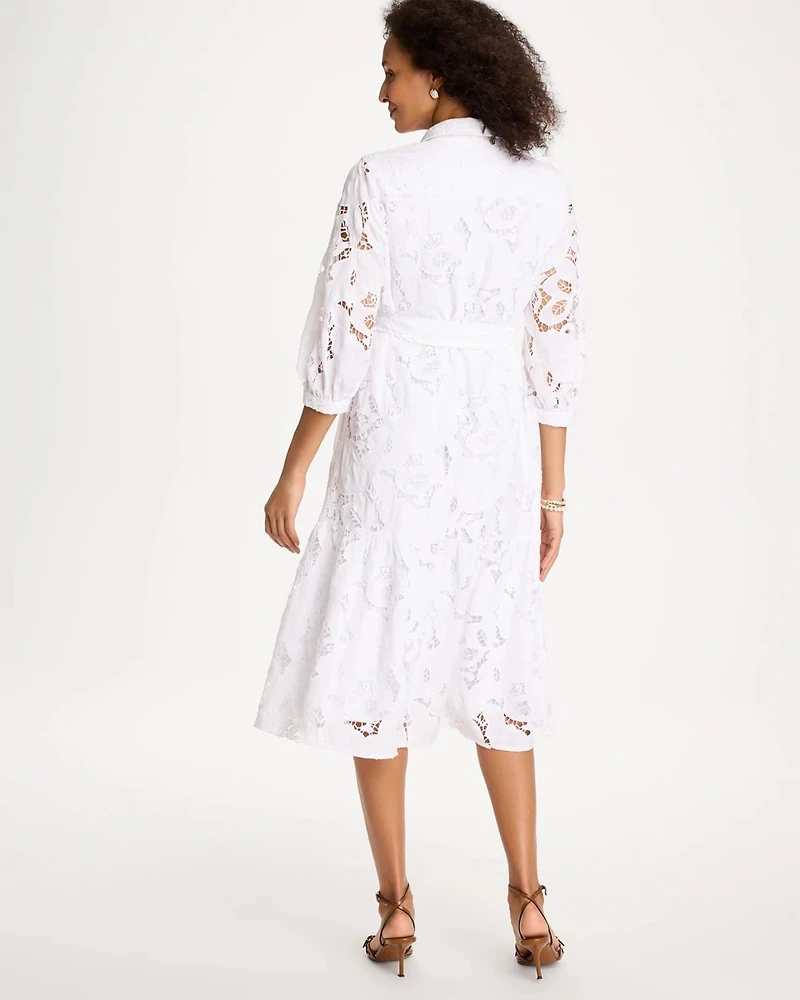 Lace Cutout Belted Shirtdress