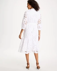 Lace Cutout Belted Shirtdress