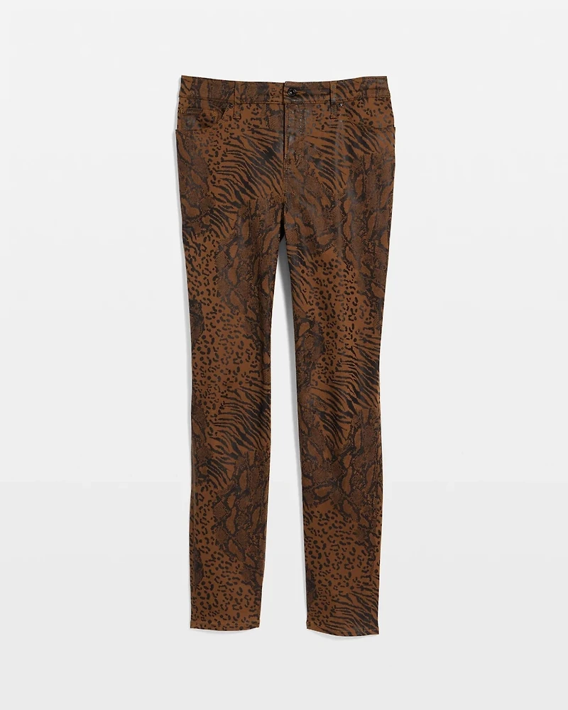 Animal Print Coated Girlfriend Slim Ankle Jeans