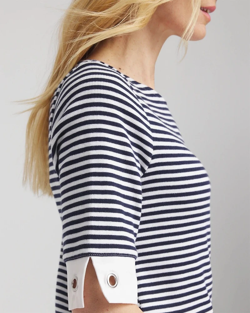 Stripe Grommet Detail Tee