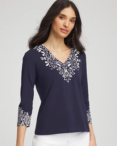 Chic Scroll 3/4 Sleeve Perfect Tee