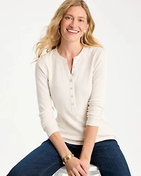 Satin Trim Ribbed Henley Tee