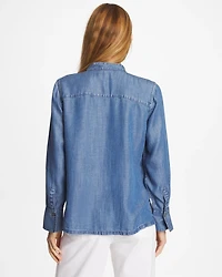 Denim Ruffle Front Shirt