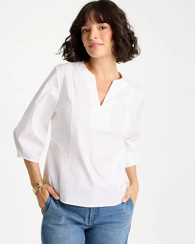 Poplin Cotton 3/4 Sleeve Popover