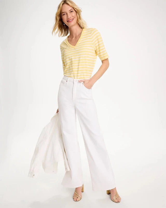Striped Cotton Slub V-Neck Tee